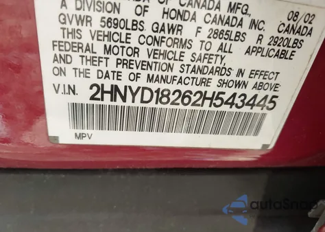 2002 Acura Mdx z USA, uszkodzony, nr VIN 2HNYD18262H543445